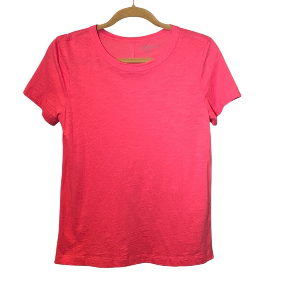 LOFT Watermelon Pink 100% Cotton Casual Tee Size S Colorful Basic FLAW- See Note